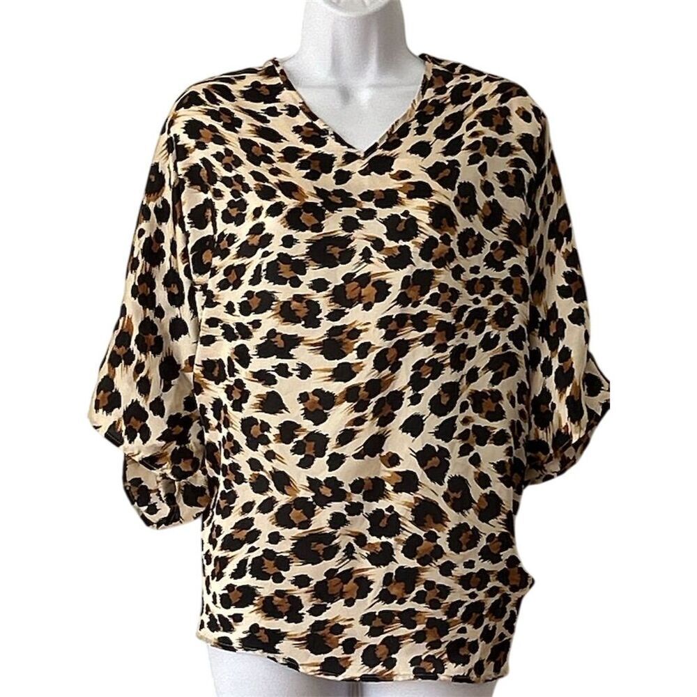 Adrienne  Women's Animal Print V-Neck Blouse Multicolor Size M